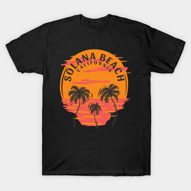 Solana Beach California Skull Sunset and Palm Trees T-Shirt by Eureka Shirts